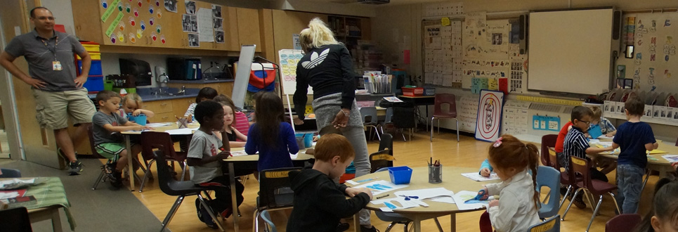 Kindergarten students at St. Thomas Aquinas Catholic School colouring and making crafts in class.